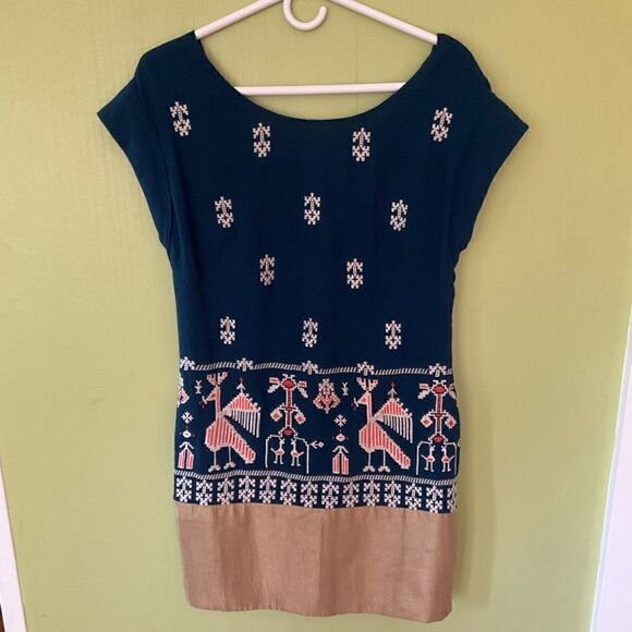 Anthropologie Floreat Dress, 0. Navy and Gold. Lovely - Picture 5 of 13